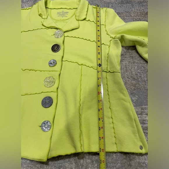 Neon Buddha Yellow Green Mix Buttons Cotton Sweater Jacket Size Medium - Picture 8 of 8